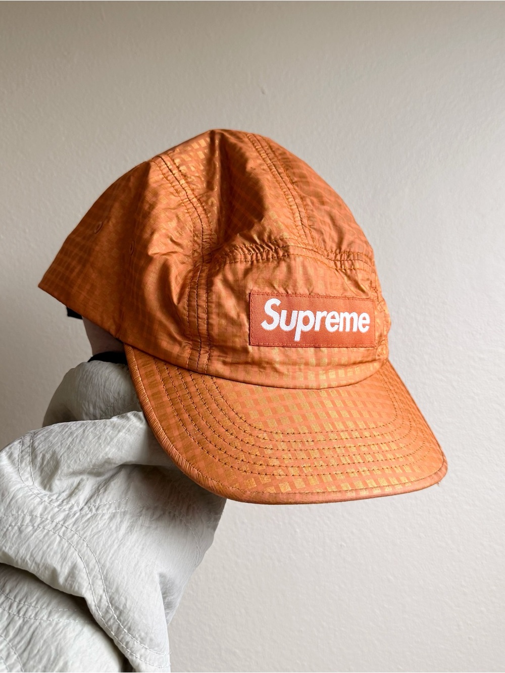 Orange Supreme Metallic Check Camp Cap